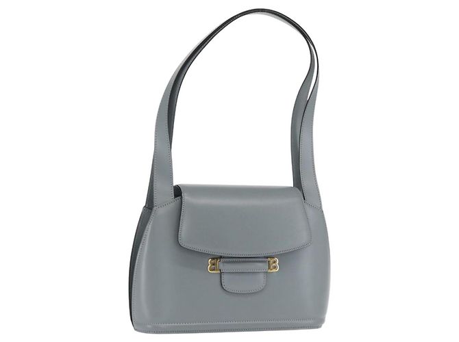 Bally Bolsa Tote de Couro Cinza Dourado Auth BA10108 Marrom
