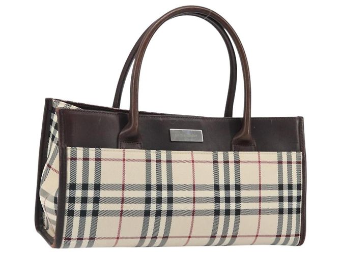 Burberry Nova Check Handtasche aus Nylon Beige Silber Authentisch ep13206