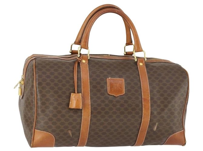Céline Bolsa Boston em lona Macadam CELINE em couro PVC marrom dourado Auth ep12869
