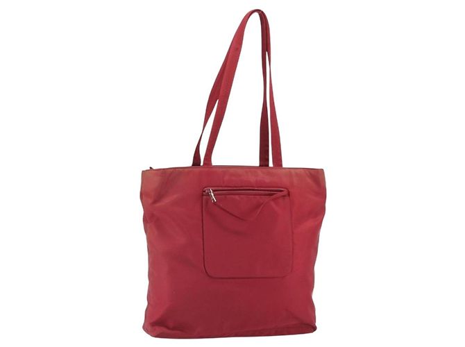 PRADA Tote Bag Nylon Silber Rot Auth 170463