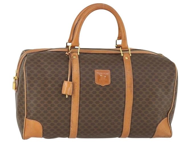 Céline Bolsa Boston em lona Macadam CELINE em couro PVC marrom dourado Auth mr1958