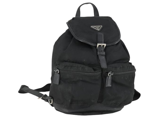 PRADA Backpack Nylon Black Silver Auth bs32876 Silvery