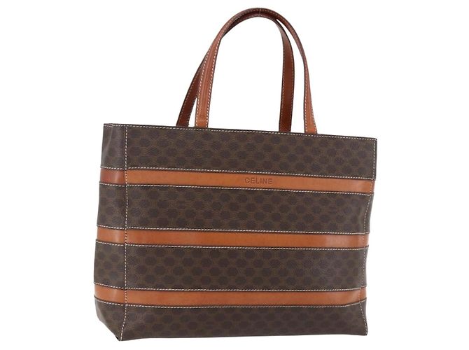Céline Sac à main en toile Macadam CELINE en cuir PVC marron doré Auth 170455