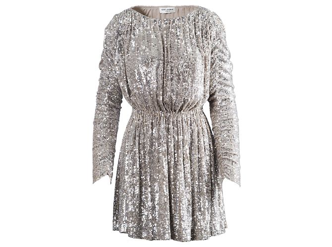 Mini-Kleid mit Silbernen Pailletten von Saint Laurent
