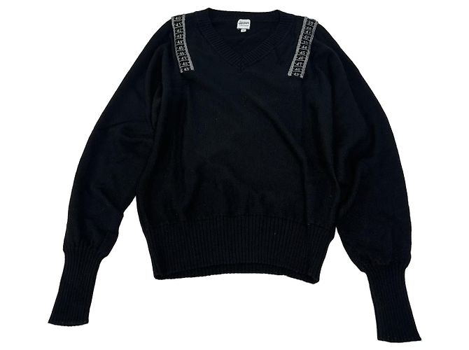 Vintage Jean Paul Gaultier V-Ausschnitt Wollpullover Schwarz 38/M