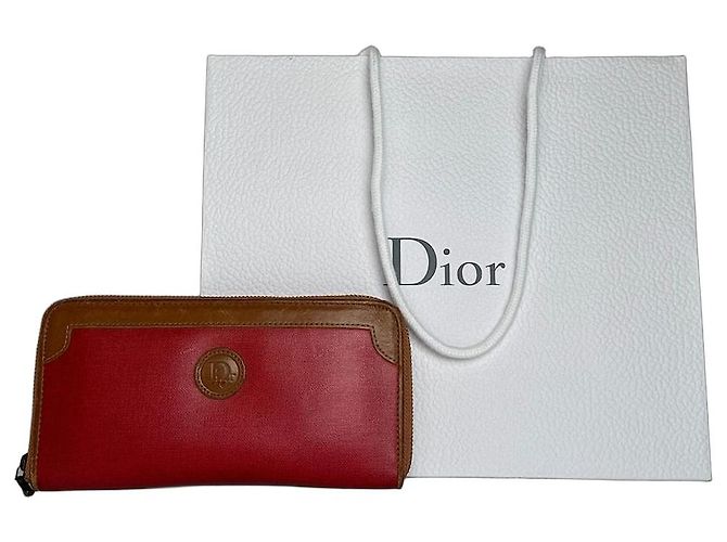 Vintage Dior Long Zippy Wallet Red Brown
