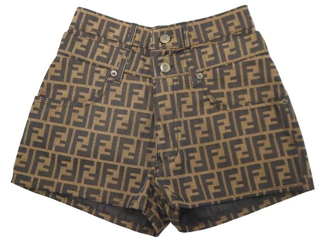 Fendi Zucca Logo braune Monogramm Mini-Shorts aus den 90ern