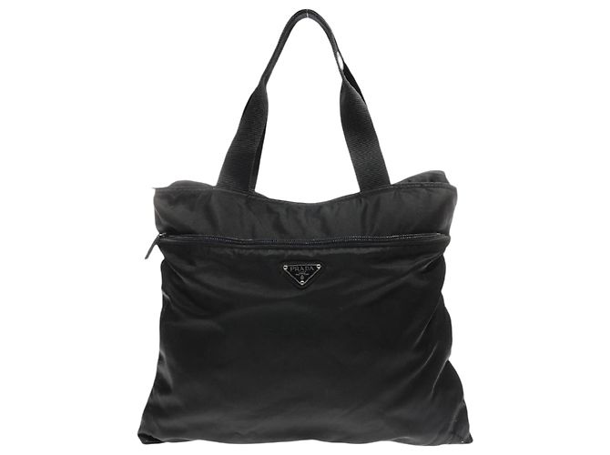 Bolsa Boston de nylon preto com logo Prada