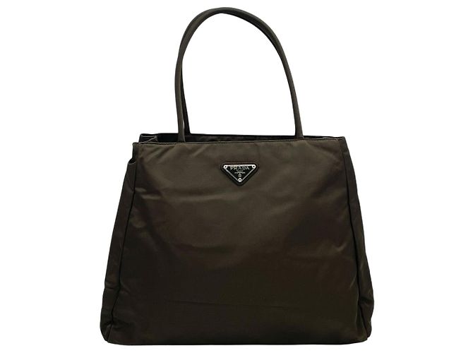 Bolsa de ombro em nylon verde exército com logo Prada Caqui