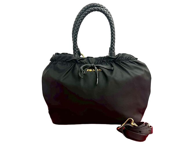 Bolsa de ombro 2way de nylon Tessuto e couro Prada Preto