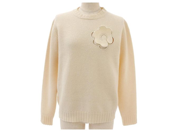 Suéter de lã com aplique floral Jil Sander Bege Cru