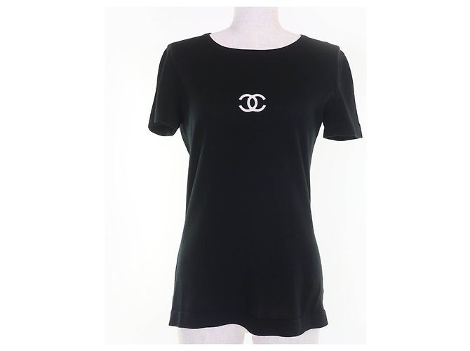 Timeless Top de punto de algodón COCO Mark de Chanel Negro
