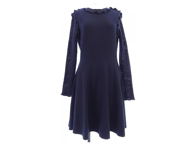 Timeless Vestido de seda e cashmere Chanel Azul Azul marinho