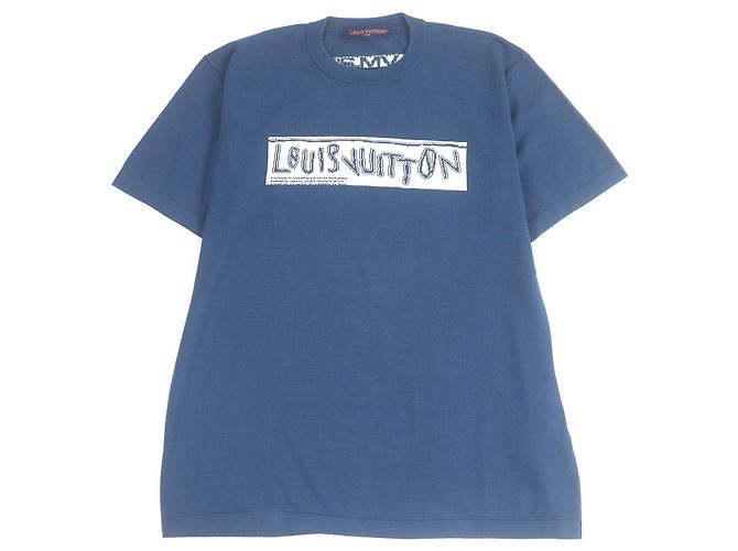 Camiseta de algodão de manga curta em malha Louis Vuitton Azul