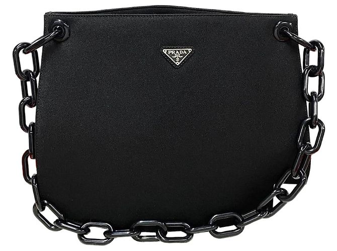 Borsa tote in tela con logo Triangle Prada Nero
