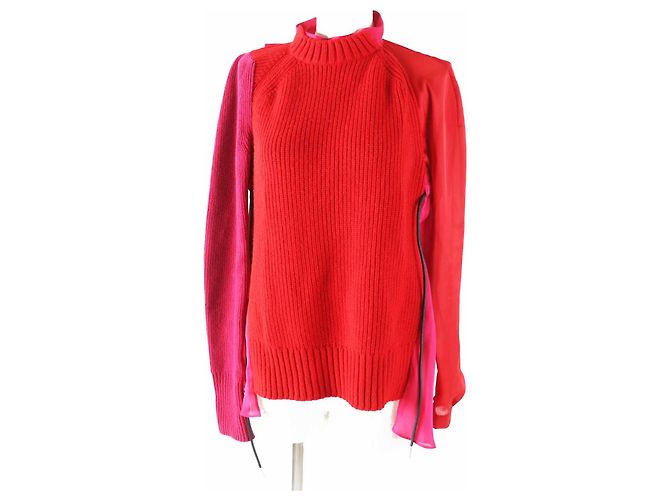 Langarm-Strickbluse aus Wolle und Polyester Sacai 21-05830 Pink Rot