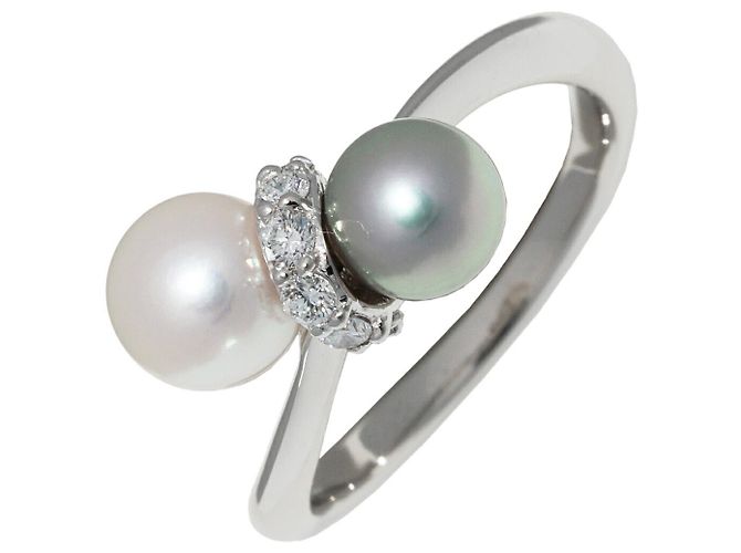 Autre Marque Diamantring mit halb-schwarzer Perle aus Pt900