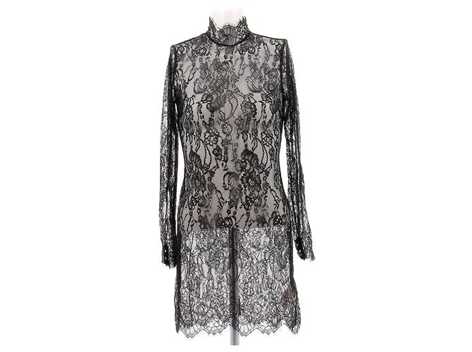 L'Agence Kurzes schwarzes Spitzenkleid