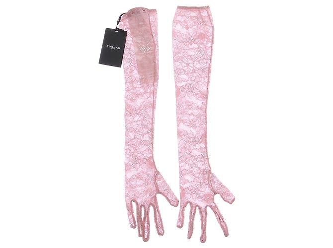 Rochas Paar rosa Spitzenhandschuhe Pink