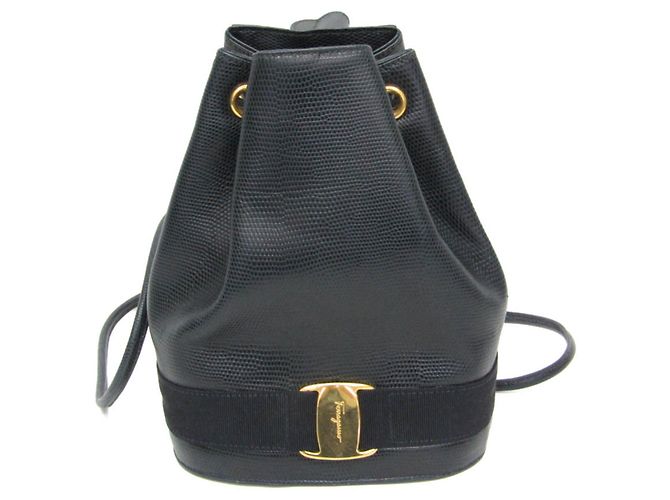 Sac à dos en cuir Vara de Salvatore Ferragamo Bleu Marine