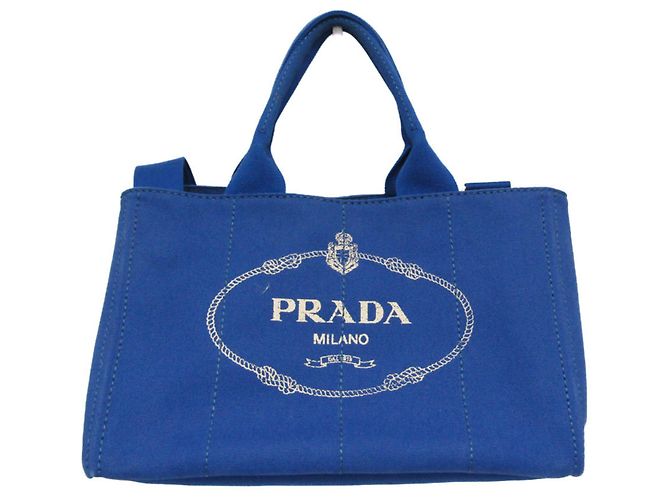 Prada Canapa Medium Size Canvas Shoulder/Tote Bag Blue