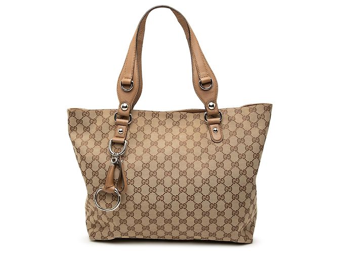 Bolsa Tote Icon Bit em lona GG marrom Gucci Bege