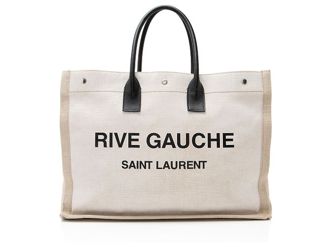 Saint Laurent Rive Gauche Große Tasche aus Canvas und Kalbsleder Braun Beige