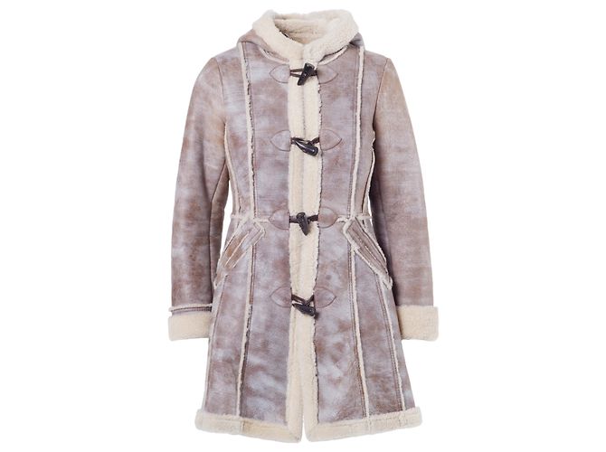Casaco longo de shearling feminino da Prada com capuz - '00s Marrom Bege