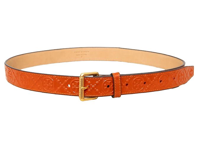 Leder-Gürtel mit eingeprägtem Tory Burch-Logo - '10s Orange