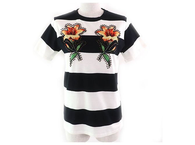 T-shirt con motivo a bordo di fiori Gucci Mare Gothicum Nero Bianco Verde Arancione