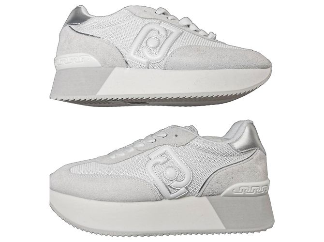 Liu.Jo Leder und Mesh Sneaker Weiß Grau Silber Beige Aus weiß
