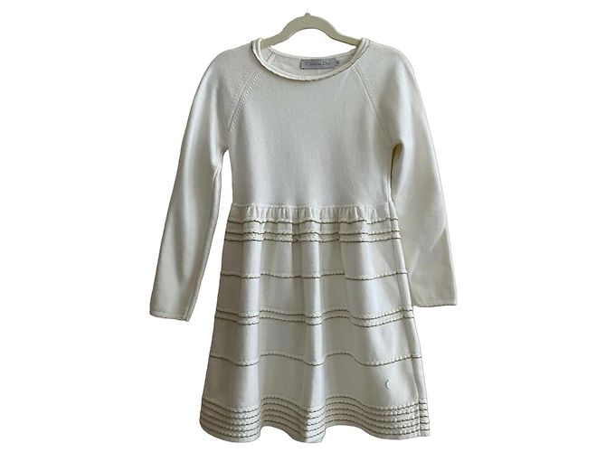 Robe Christian Dior Blanche et Dorée en Viscose 8 ans