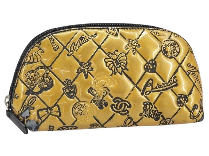 CHANEL Tasche Lackleder Schwarz Gold Silber CC Auth 171183 Golden