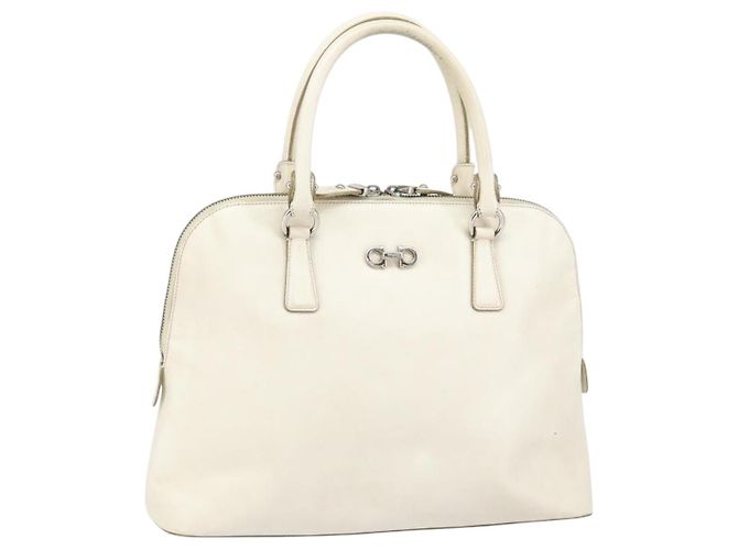 Borsa a mano in pelle bianca e argento Salvatore Ferragamo Auth bs33235 Bianco