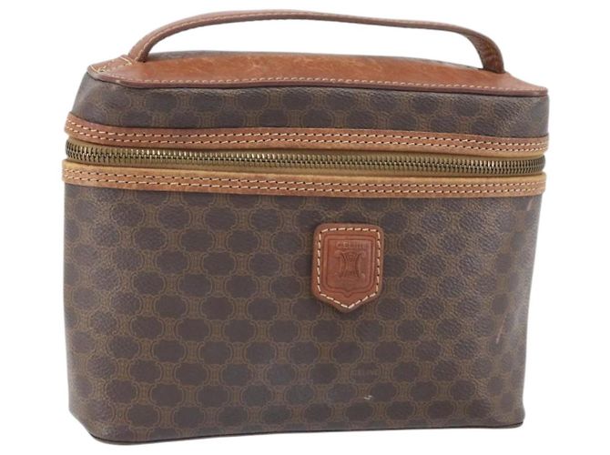 Céline Bolso de mano de lona Macadam CELINE en cuero PVC marrón dorado Auth BA10609 Castaño