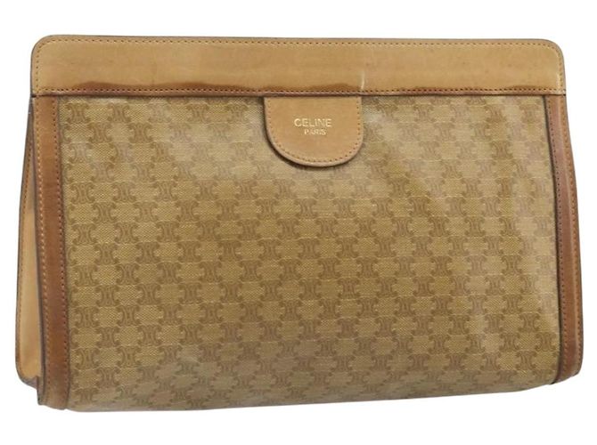 Céline CELINE Macadam Canvas Clutch Tasche PVC Beige Auth ti3691