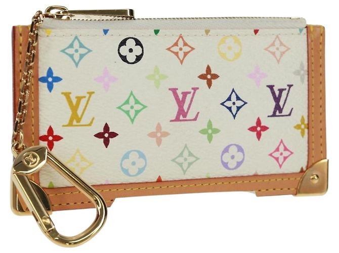 LOUIS VUITTON Multicolor Pochette Cles Coin Purse White M92655 Auth BA10525SAV