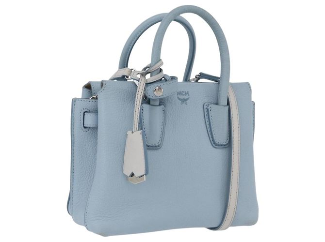 Bolso MCM de cuero 2 en 1 azul claro plata auténtico BA10842V