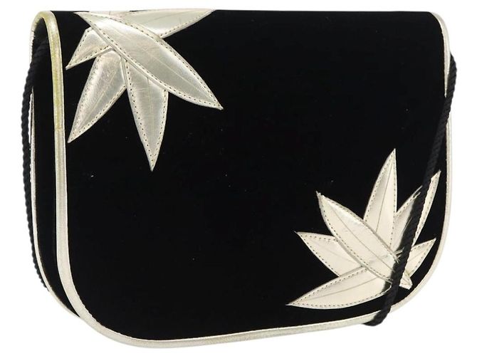 Saint Laurent Borsa a Spalla Velluto Nero Oro Auth BA10655 D'oro