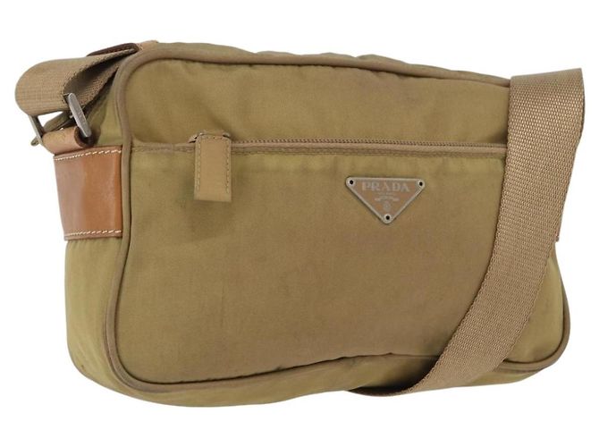 PRADA Shoulder Bag Nylon Beige Silver Auth bs33242 Silvery