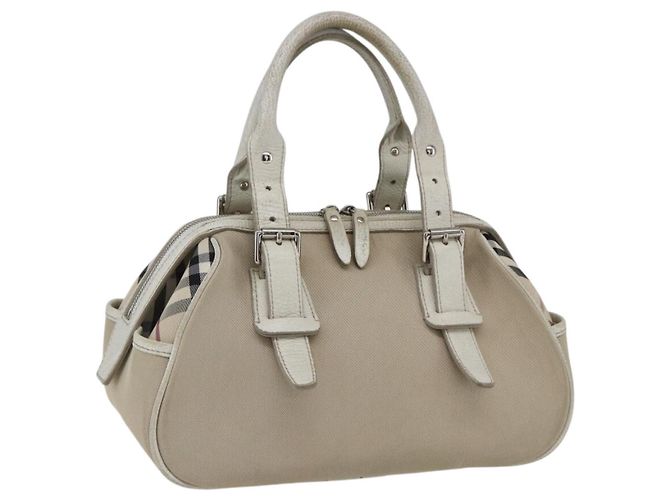 Bolsa de mão em lona bege com estampa Nova Check Burberry prata autêntica BA10799
