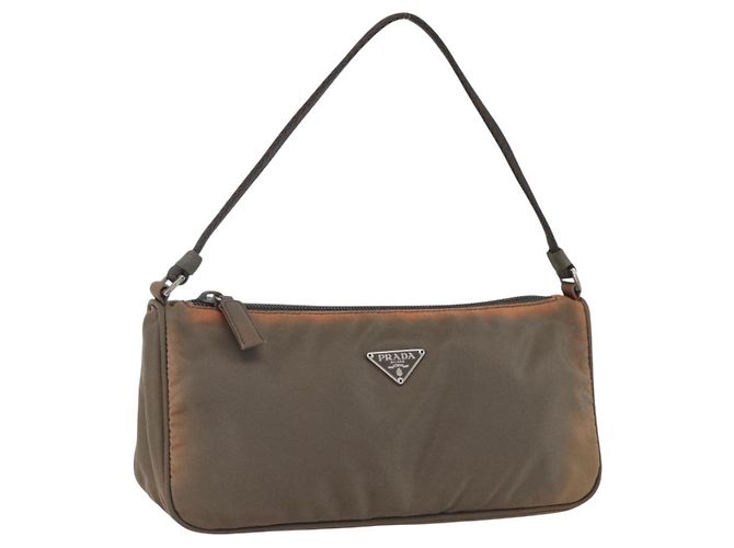 PRADA Accessory Pouch Nylon Brown Auth bs33343