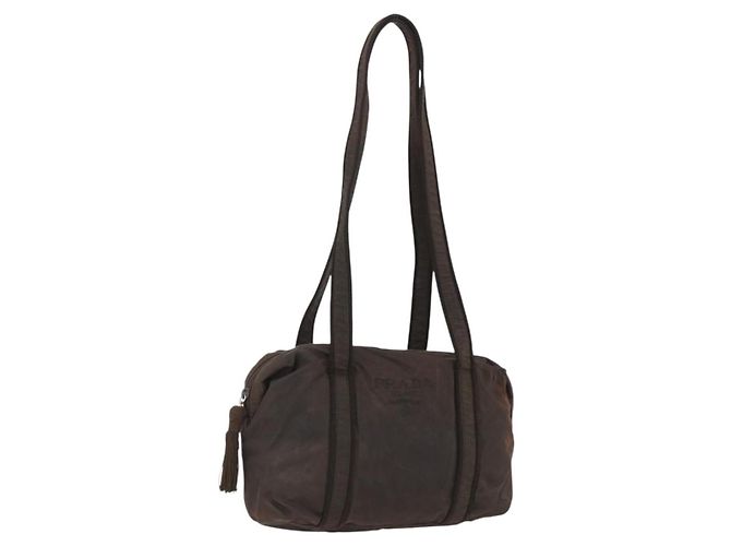 Borsa a Spalla PRADA in Nylon Marrone Oro Auth bs33239 D'oro