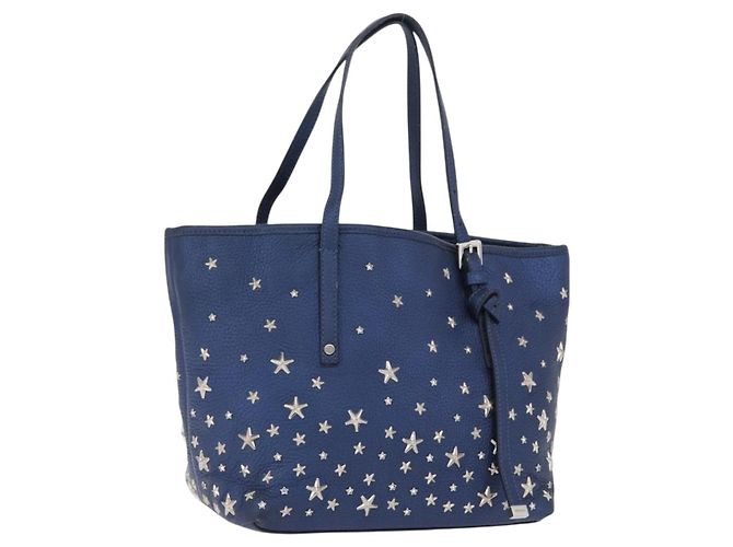 Jimmy Choo Borsa Tote in Pelle Blu Argento Auth BA10728