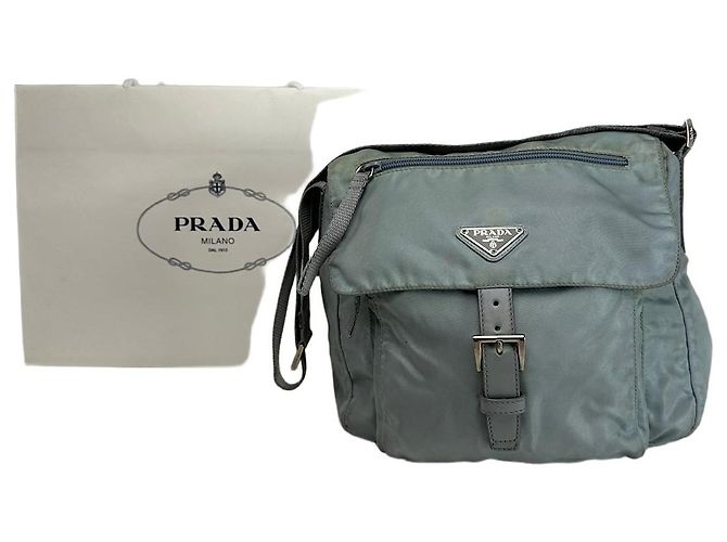 Vintage Prada hellblaues Polyester-Crossbody-Bag Silber
