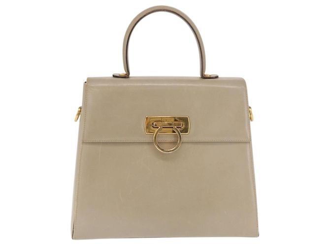 Salvatore Ferragamo Gancini Convertible Top Handle Couro Medium Bege