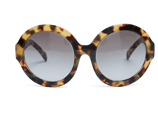 Occhiali da sole oversize tartaruga maxi rotondi di Prada nella scatola Marrone