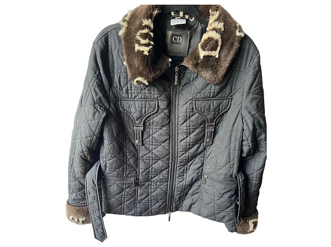 Schwarze gesteppte Jacke von Christian Dior mit Fell-Details