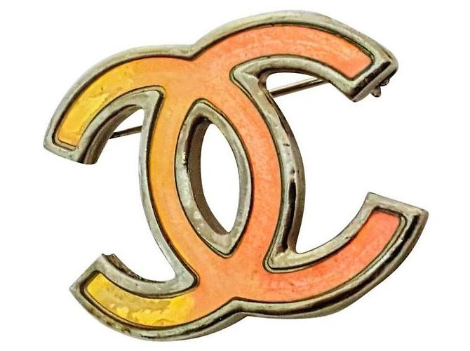 Spilla iridescente Chanel placcata oro D'oro Verde Arancione Giallo 