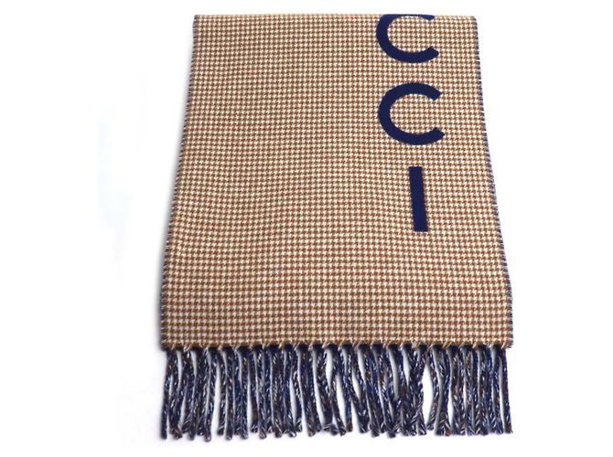Sciarpa Gucci Logo in Cammello Blu navy